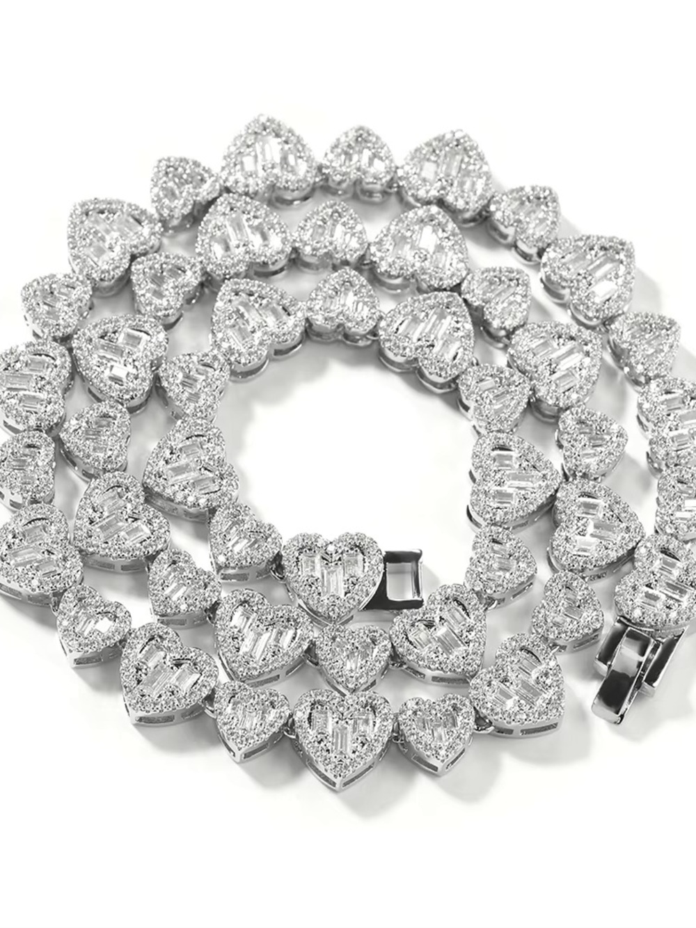 Ladies Silver Heart Tennis Necklace with Clear Crystal Accents